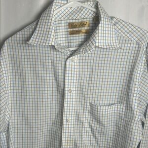 Gold Label Men's White and Blue Plaid Shirt
